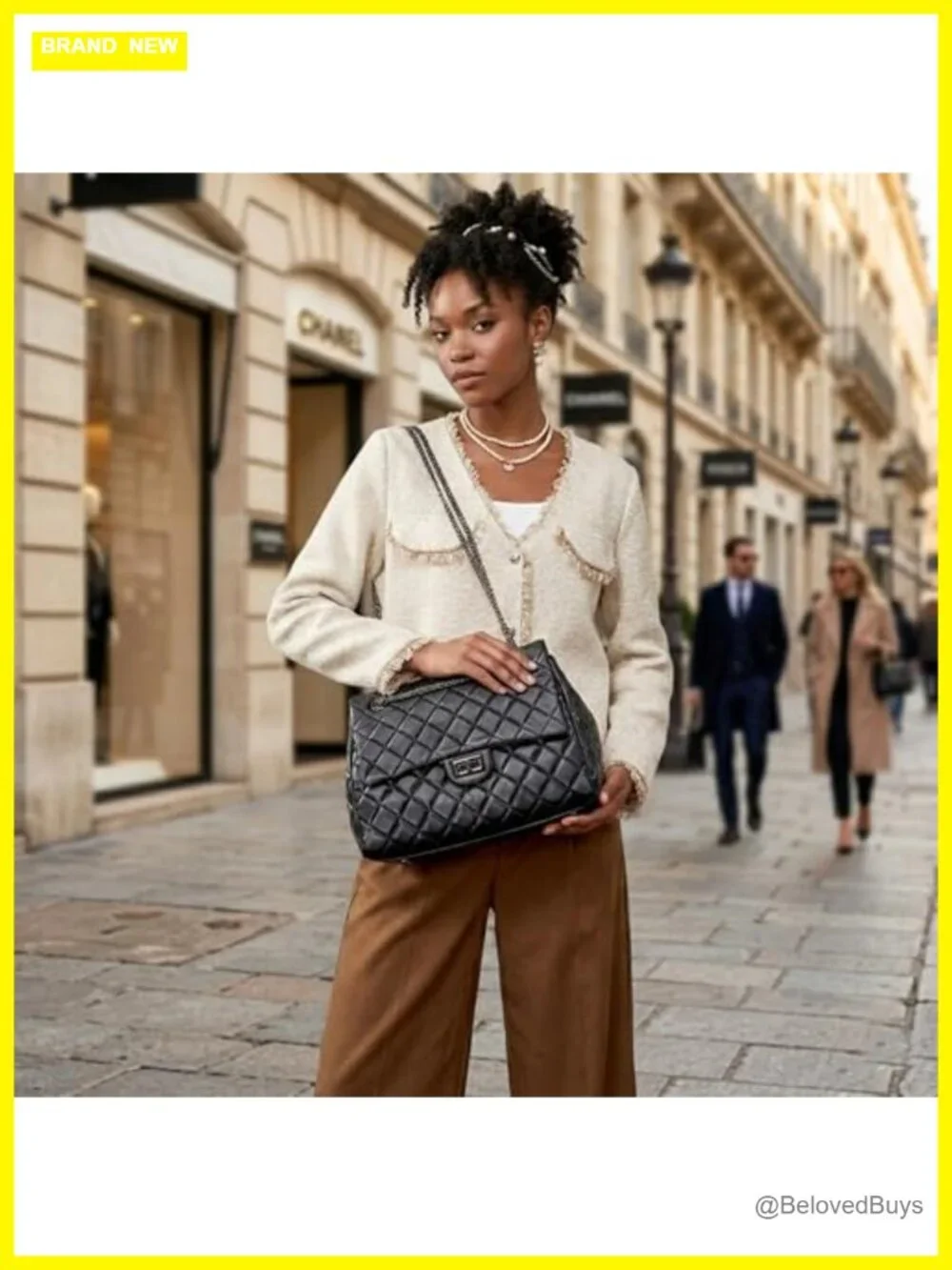 Quilted Genuine Leather Shoulder Bag Large Capacity Tote Chain Strap